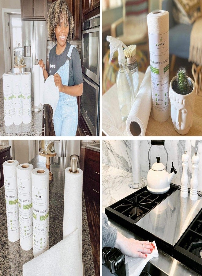 ecozoi Reusable Bamboo Paper Towels - 4 Pack | Rayon derived from Bamboo |Equivalent to 80 Regular Rolls | Sustainable Eco Friendly Kitchen Paper Rolls | 50 Times More Usage Than Regular Paper Rolls - Image 3